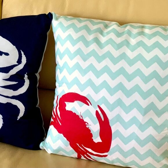 18x18 Beach Sea Life Red Crab Teal Chevron Design Summer Throw Pillow Covers New - Picture 3 of 5